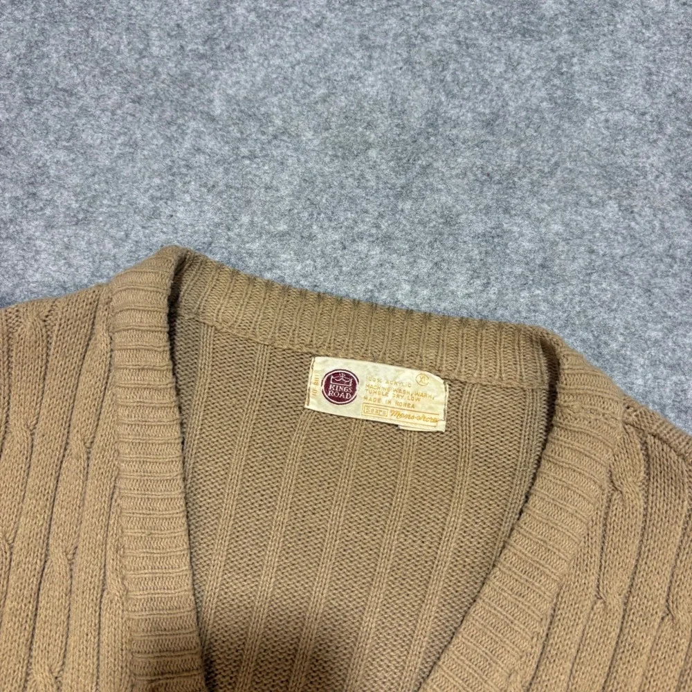 Vintage Kings Road Sears Mens Cable Knit Cardigan Sweater Vest Tan XL Acrylic